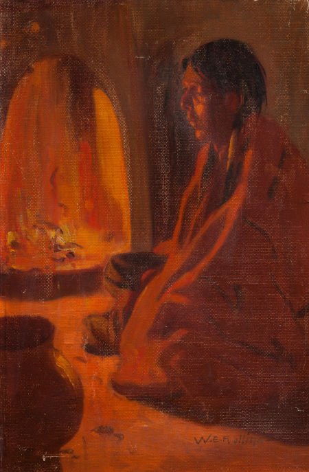 WARREN ELIPHALET ROLLINS (American, 1861-1962) F: WARREN ELIPHALET ROLLINS (American, 1861-1962)FirelightOil on canvas laid o