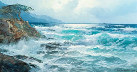 ALEXANDER DZIGURSKI (Russian/American,1911-1995): ALEXANDER DZIGURSKI (Russian/American,1911-1995)Stormy Sea (Carmel Coast)Oi