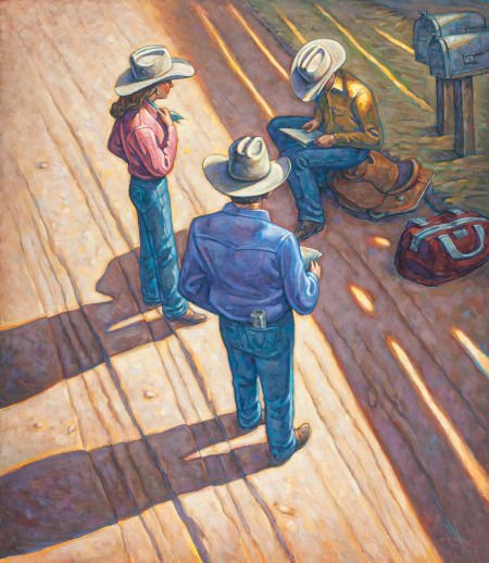 HOWARD POST (American, b. 1948) Receiving the Ne: HOWARD POST (American, b. 1948)Receiving the NewsOil on canvas48-1/2 x