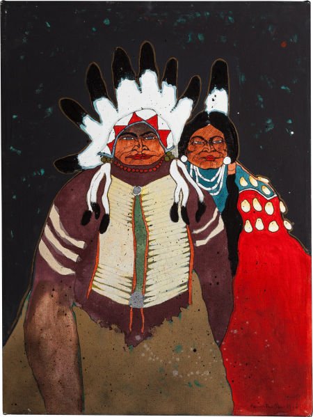 KEVIN RED STAR, CROW (b. 1943) Crow Indian Coupl: KEVIN RED STAR, CROW (b. 1943) Crow Indian Couple #3, 1977 acrylic on ca