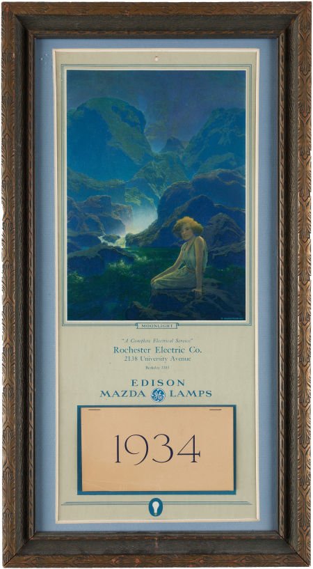 Maxfield Parrish: Moonlight Color Print, 1934 Ed: Maxfield Parrish: Moonlight Color Print, 1934 Edison Mazda</