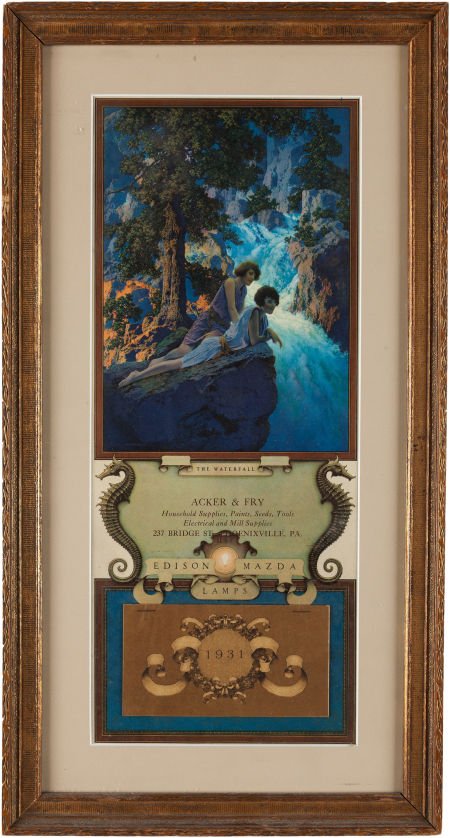Maxfield Parrish: Waterfall Color Print, 1931 Ed: Maxfield Parrish: Waterfall Color Print, 1931 Edison Mazda Calen