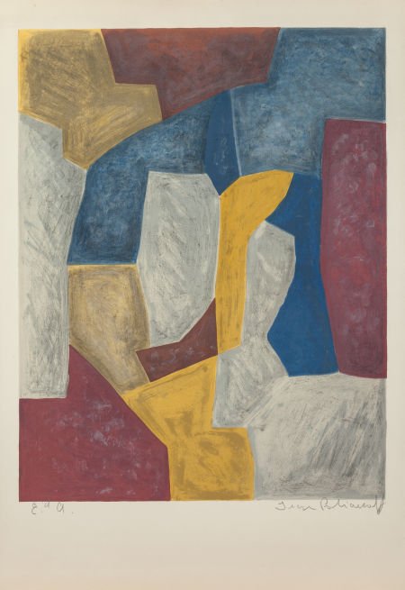 SERGE POLIAKOFF (Russian, 1906-1969) Composition: SERGE POLIAKOFF (Russian, 1906-1969)Composition carmin, jaune, grise et bleue,