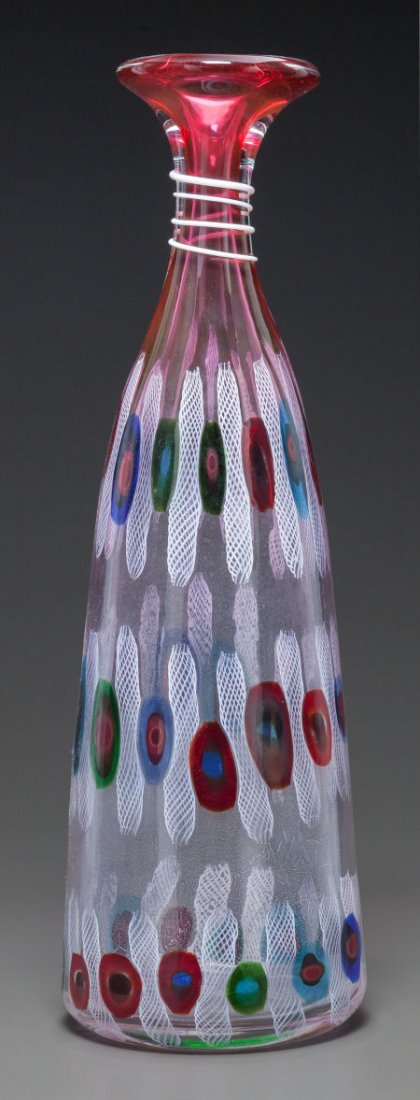MURRINE GLASS BOTTLE VASE, ATTRIBUTED TO ANZOLO : MURRINE GLASS BOTTLE VASE, ATTRIBUTED TO ANZOLO FUGA AND A.V.E.M. Circa 1958, Unmarked 1