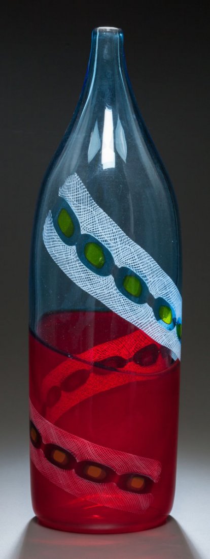 MURRINE GLASS BOTTLE VASE, ATTRIBUTED TO ANZOLO : MURRINE GLASS BOTTLE VASE, ATTRIBUTED TO ANZOLO FUGA AND A.V.E.M. Circa 1958, Unmarked 1