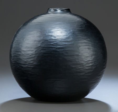 CARLO SCARPA VENINI GLASS DEEP AMETHYST OVOID BA: CARLO SCARPA VENINI GLASS DEEP AMETHYST OVOID BATTUTO VASE</