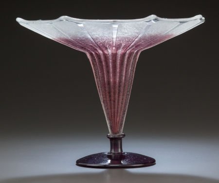 CHARLES SCHNEIDER ART DECO GLASS FOOTED COUPE Ci: CHARLES SCHNEIDER ART DECO GLASS FOOTED COUPE Circa 1925, Engraved: SCHNEIDER 6-5/8 inch