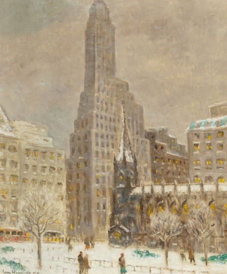 GUY CARLETON WIGGINS (American, 1883-1962) Finan: GUY CARLETON WIGGINS (American, 1883-1962)Financial CenterOil on canvas