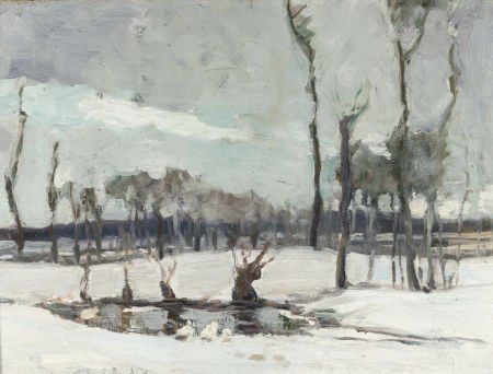CHAUNCEY FOSTER RYDER (American, 1868-1949) Wint: CHAUNCEY FOSTER RYDER (American, 1868-1949) Winter Landscape with Pond Oil on