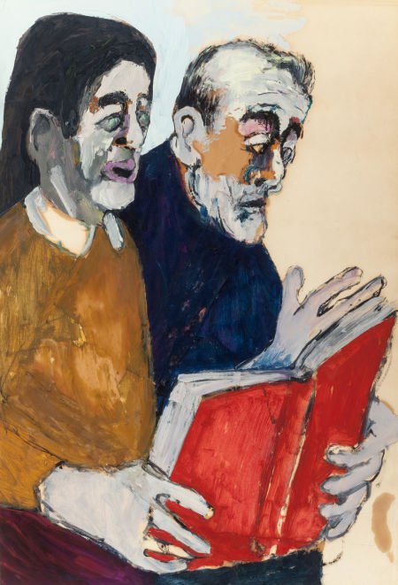 BENNY ANDREWS (American, 1930-2006) Two Figures: BENNY ANDREWS (American, 1930-2006)Two FiguresOil and collage with paper an