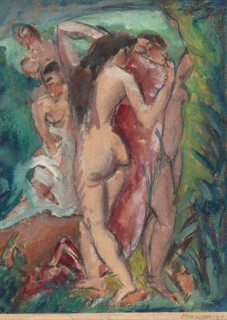 MAX WEBER (American, 1881-1961) Bathers, 1910 Go: MAX WEBER (American, 1881-1961)Bathers, 1910Gouache on paper laid down on c
