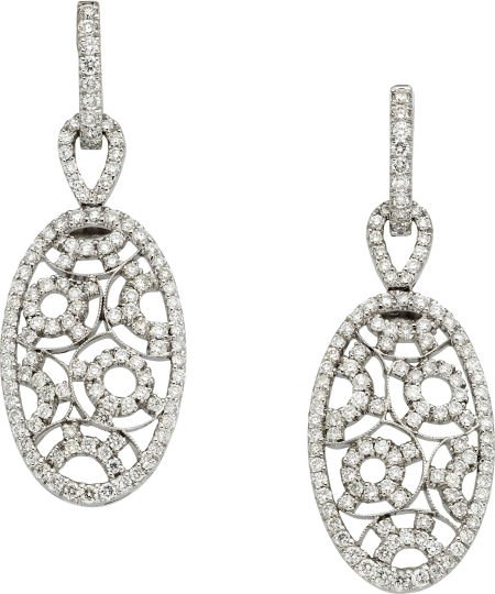 Diamond, White Gold Earrings, Eli Frei : Diamond, White Gold Earrings, Eli Frei The earrings feature full-cut diamonds weighing a t
