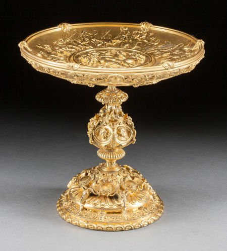 A FRENCH GILT BRONZE PRESENTATION TAZZA 19th cen: A FRENCH GILT BRONZE PRESENTATION TAZZA 19th century Marks: 341, (partially e