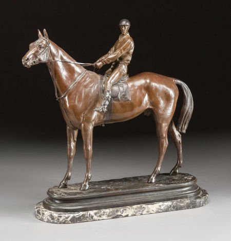 A FRENCH PATINATED BRONZE FIGURAL GROUP, AFTER A: A FRENCH PATINATED BRONZE FIGURAL GROUP, AFTER ALFRED BARYE(French, 1839-1882), 20th centu