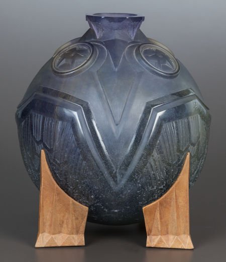 A DAUM PATE-DE-VERRE GLASS AND PATINATED BRONZE : A DAUM PATE-DE-VERRE GLASS AND PATINATED BRONZE MOUNTED SALAMMBO