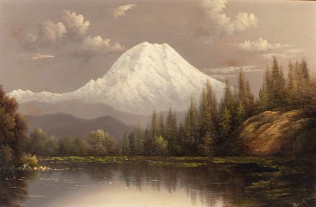 ELIZA ROSANNA LAMB BARCHUS (American, 1857-1959): ELIZA ROSANNA LAMB BARCHUS (American, 1857-1959)Mount Hood at NightfallOil