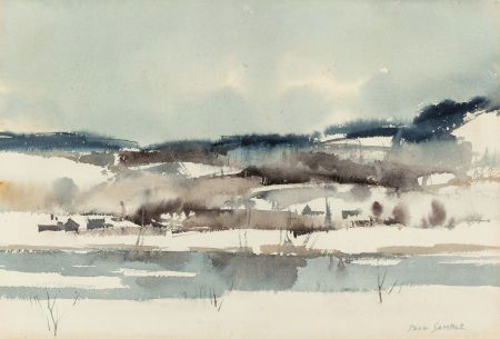 PAUL SAMPLE (American, 1896-1974) Riverbank in t: PAUL SAMPLE (American, 1896-1974)Riverbank in the WinterWatercolor on paper