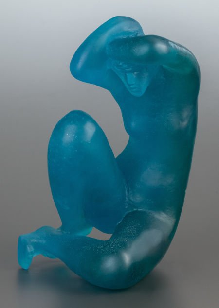A DAUM PATE-DE-VERRE GLASS SCULPTURE OF A SEATED: A DAUM PATE-DE-VERRE GLASS SCULPTURE OF A SEATED FEMALE NUDE Late 20th century Marks: