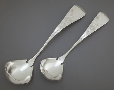TWO DUHME & CO. LILY PATTERN SILVER SOUP LADLES: TWO DUHME & CO. LILY PATTERN SILVER SOUP LADLESDesig