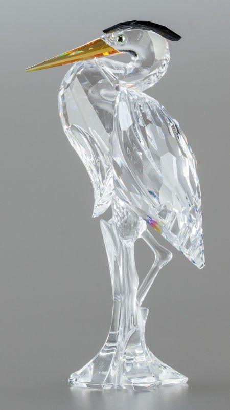 A SWAROVSKI CRYSTAL SILVER HERON FIGURINE IN ORI: A SWAROVSKI CRYSTAL SILVER HERON FIGURINE IN ORIGINAL BOXCirca 2000Marks: (swan), ©