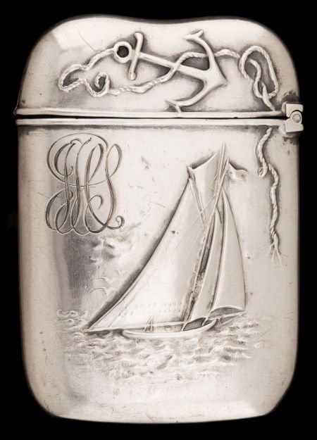 A STONE STERLING SILVER AND SILVER GILT MATCH SA: A STONE STERLING SILVER AND SILVER GILT MATCH SAFE Stone Sterling, New York, New York, circ