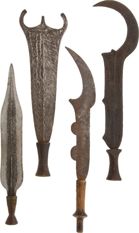 Lot of Four African Ethnographic Knives & Two Ce: Lot of Four African Ethnographic Knives & Two Ceremonial Swords. The four assorted ceremo