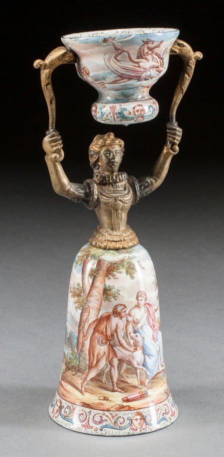 A VIENNESE ENAMELED WEDDING CUP Early 20th centu: A VIENNESE ENAMELED WEDDING CUP Early 20th century 7-1/2 x 3 x 3 inches (19.1 x 7.6 x 7.