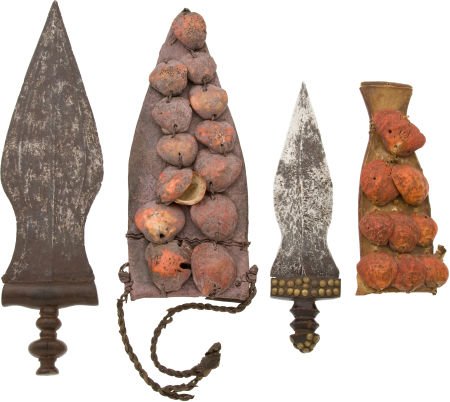 Lot of Two Antique West African Ethnographic Kni: Lot of Two Antique West African Ethnographic Knives and Scabbards & Belt Knife Ensemble. 