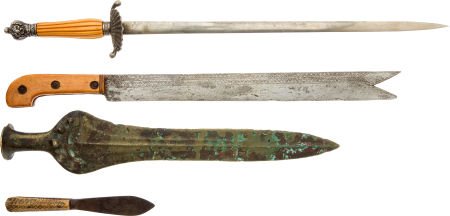Lot of Eight Assorted Edged Weapons.: Lot of Eight Assorted Edged Weapons. Comprising: 1) Clamshell Hunting Dagger. 18-inch pol
