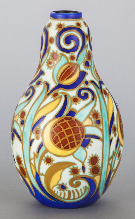 A CHARLES CATTEAU FOR BOCH FRERES GLAZED EARTHEN: A CHARLES CATTEAU FOR BOCH FRERES GLAZED EARTHENWARE VASECirca 1930Marks: BOCH FRER
