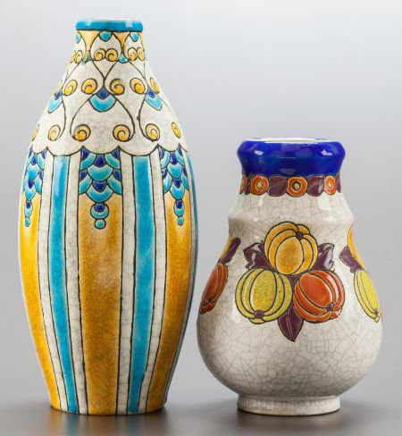 A PAIR OF CHARLES CATTEAU FOR BOCH FRERES GLAZED: A PAIR OF CHARLES CATTEAU FOR BOCH FRERES GLAZED EARTHENWARE VASESCirca 190010-3/4 inc