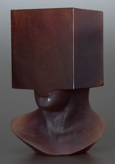 AN AMBER GLASS MODERNIST-STYLE STATUE Circa 1998: AN AMBER GLASS MODERNIST-STYLE STATUECirca 1998Marks: SOSNO, 989-1/2 in