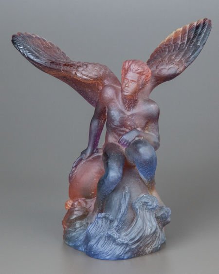 A DAUM PATE-DE-VERRE GLASS SCULPTURE OF A KNEELI: A DAUM PATE-DE-VERRE GLASS SCULPTURE OF A KNEELING ANGEL 20th century Marks: DAUM, FR
