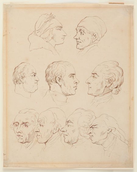 Thomas Rowlandson, artist (1756-1827). Original : Thomas Rowlandson, artist (1756-1827). Original Pen and Ink Sketch Depicting Men's Faces. 