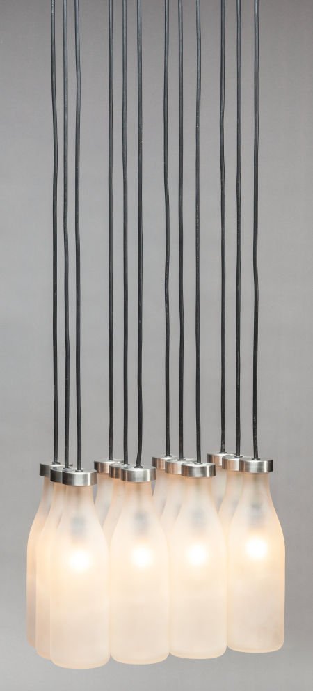 TEJO REMY (Dutch, b. 1960) Milk bottle lamp, 199: TEJO REMY (Dutch, b. 1960)Milk bottle lamp, 199112 milk bottles, 15W bulb (