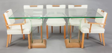 PAUL LASZLO (Hungarian, 1900-1993) A Dining Set,: PAUL LASZLO (Hungarian, 1900-1993)A Dining Set, Including a Glass-Topped Dining Table w