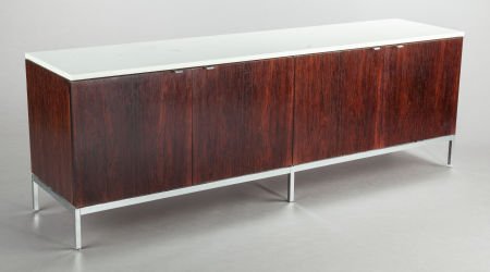 FLORENCE KNOLL (American, b. 1917) Four-door cre: FLORENCE KNOLL (American, b. 1917) Four-door credenza Rosewood, marble, chrom