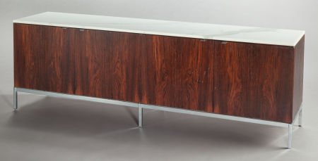 FLORENCE KNOLL (American, b. 1917) Four-door cre: FLORENCE KNOLL (American, b. 1917) Four-door credenza Rosewood, marble, chrom