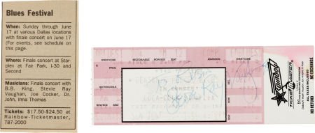 Stevie Ray Vaughan Signed Unused Dallas Concert : Stevie Ray Vaughan Signed Unused Dallas Concert Ticket (1990). A 5.5" x 2" Ticketmaster ticket