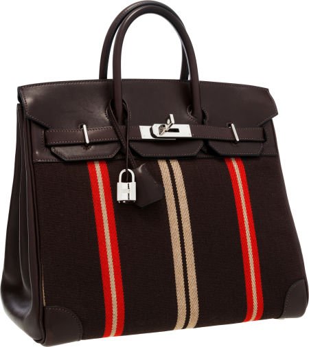 Hermes Limited Edition 32cm Ebene Evercalf & Jum: Hermes Limited Edition 32cm Ebene Evercalf & Jumping Canvas HAC Birkin Bag with Palladium Hardware