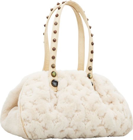Louis Vuitton 2005 Limited Edition White Mink &: Louis Vuitton 2005 Limited Edition White Mink & Cabochon Monogram Vison Matelasse Demi Lune Bag