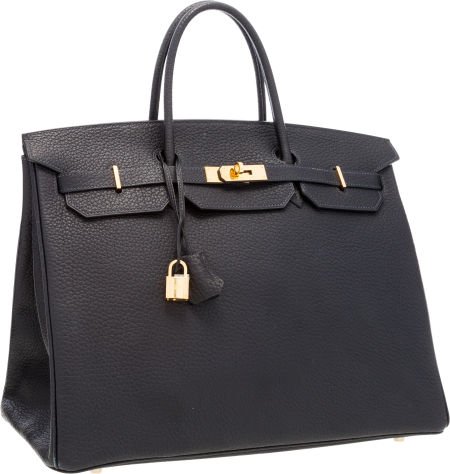 Hermes 40cm Indigo Fjord Leather Birkin Bag with: Hermes 40cm Indigo Fjord Leather Birkin Bag with Gold Hardware Excellent Condition<