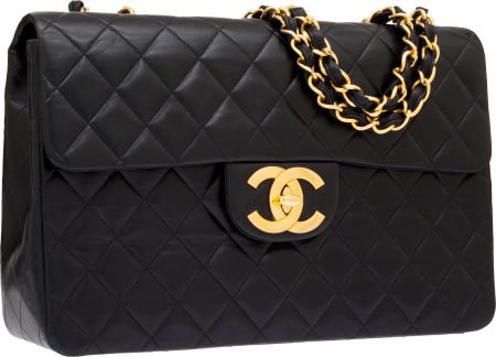 Chanel Black Quilted Lambskin Leather Maxi Singl: Chanel Black Quilted Lambskin Leather Maxi Single Flap Bag with Oversize CC Gold Hardware