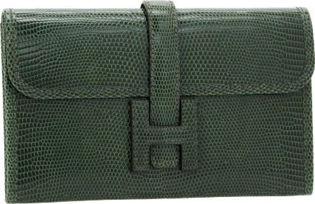 Hermes Vert Fonce Lizard Jige PM H Clutch Bag: Hermes Vert Fonce Lizard Jige PM H Clutch Bag Excellent Condition8" Widt