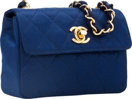 Chanel Navy Blue Satin Mini Evening Flap Bag wit: Chanel Navy Blue Satin Mini Evening Flap Bag with Gold Hardware Very Good Condition