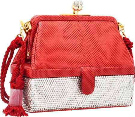 Judith Leiber Red Lizard & Crystal Evening Bag: Judith Leiber Red Lizard & Crystal Evening Bag Excellent Condition5" Len