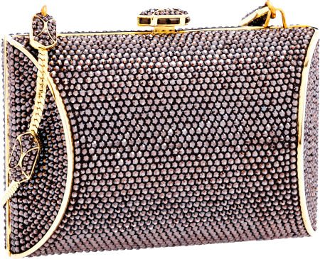 Judith Leiber Full Bead Brown Crystal Mini Box M: Judith Leiber Full Bead Brown Crystal Mini Box Minaudiere Evening Bag Excellent Conditi