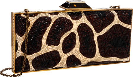 Judith Leiber Full Bead Brown Crystal Giraffe Mi: Judith Leiber Full Bead Brown Crystal Giraffe Minaudiere Evening Bag Excellent Conditio