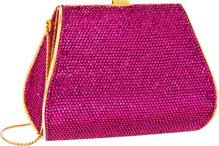 Judith Leiber Full Bead Fuchsia Crystal Classic: Judith Leiber Full Bead Fuchsia Crystal Classic Minaudiere Evening Bag Excellent