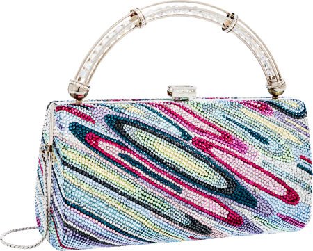Judith Leiber Full Bead Colorful Top Handle Mina: Judith Leiber Full Bead Colorful Top Handle Minaudiere Evening Bag Excellent Cond